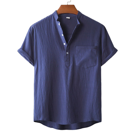 Herren Kurzarmhemd mit modernem Henley-Kragen und praktischer Brusttasche R&B