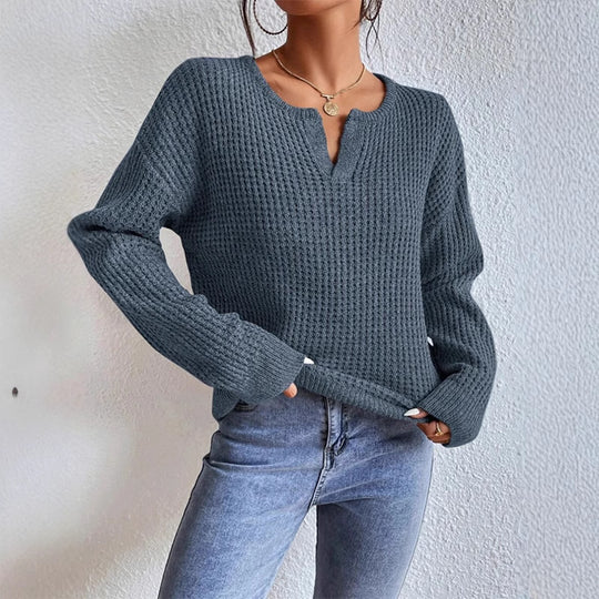 Damen Feinstrickpullover mit V-Ausschnitt und langen Ärmeln R&B