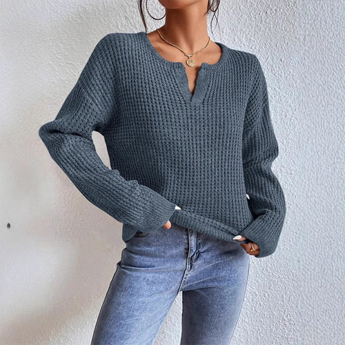 Damen Feinstrickpullover mit V-Ausschnitt und langen Ärmeln R&B