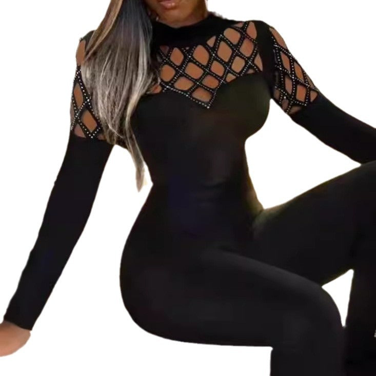Damen Eleganter Jumpsuit mit Netzdetails R&B