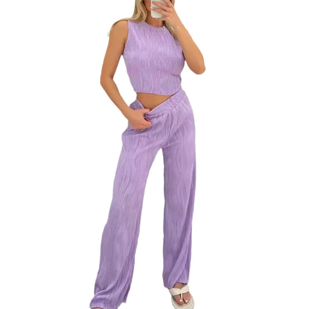 Damen Zweiteiliges Set mit hochgeschnittenem Oberteil und weitem Hosen R&B