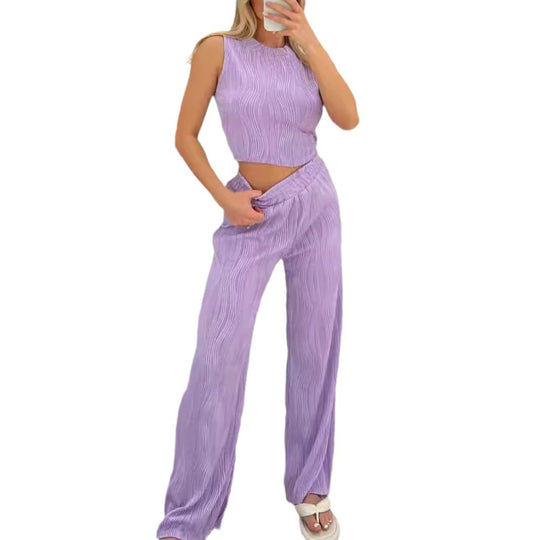 Damen Zweiteiliges Set mit hochgeschnittenem Oberteil und weitem Hosen R&B