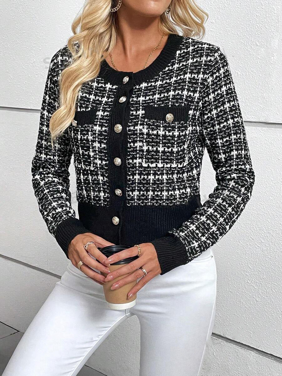 Damen eleganter Cardigan mit strukturiertem Gewebe und dekorativen Knöpfen R&B
