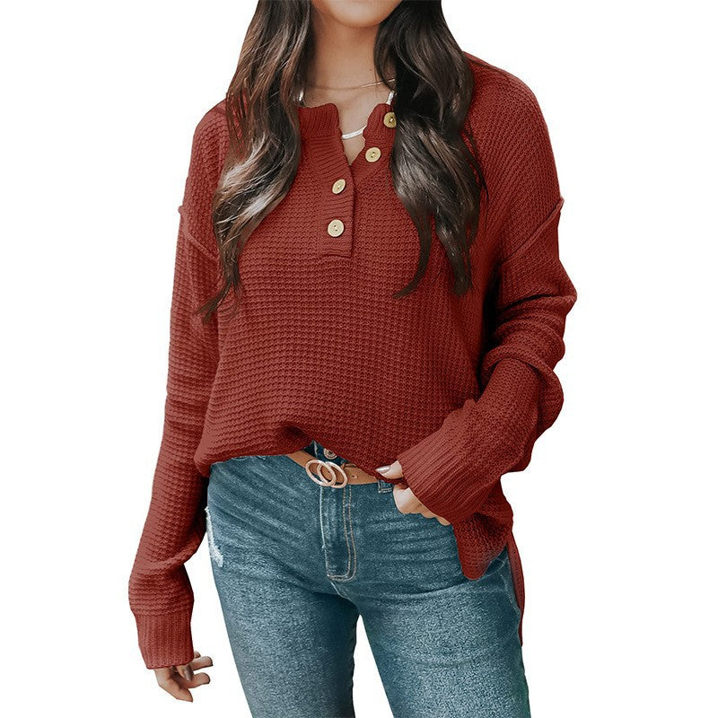 Damen lässiger Oversized Pullover mit Knopfleiste und strukturiertem Material R&B