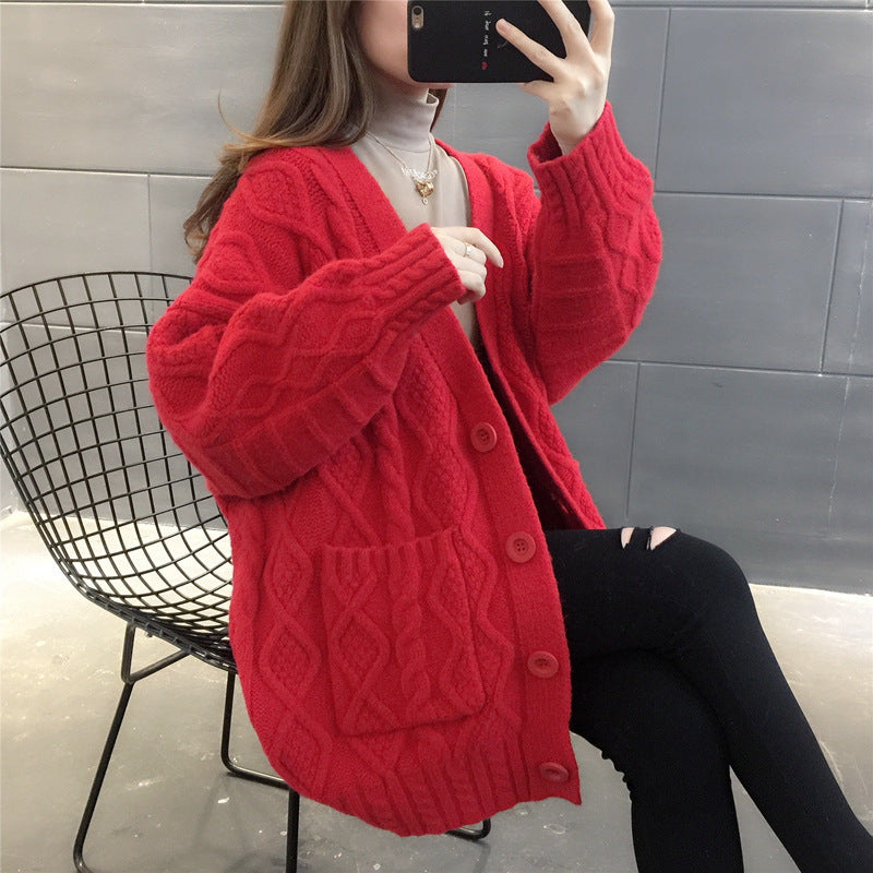 Damen Wabenstrick Oversized Cardigan mit Taschen und Knopfdetail R&B
