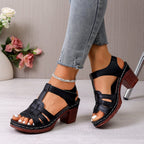 Damen Komfortable Riemchen-Sandalen mit geschwungenem Absatz und atmungsaktivem Leder R&B
