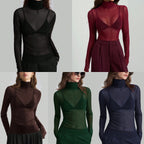 Damen Transparente Turtleneck-Bluse mit figurformendem Schnitt R&B