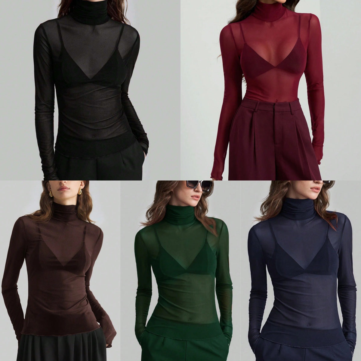 Damen Transparente Turtleneck-Bluse mit figurformendem Schnitt R&B
