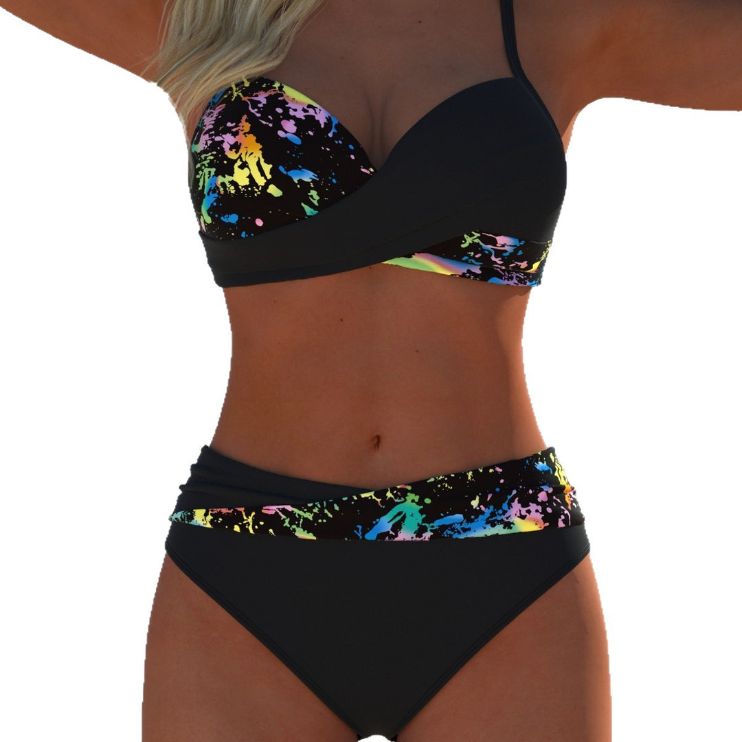 Damen Hochgeschnittener Bikini mit modischem Druck und verstellbaren Seitenbanden R&B