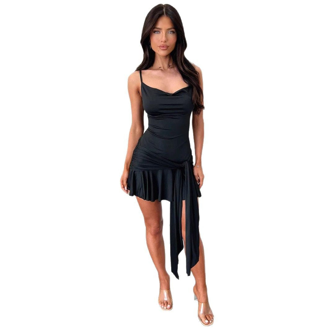 Damen Figurbetontes Wickelkleid mit schmaler Taille und asymmetrischem Saum R&B