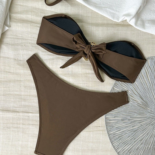 Damen Bikini-Set mit eleganter Schnalle und hohem Taillenschnitt R&B