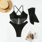 Damen Bikini-Set mit ärmellosem Oberteil und transparentem Cover-Up R&B
