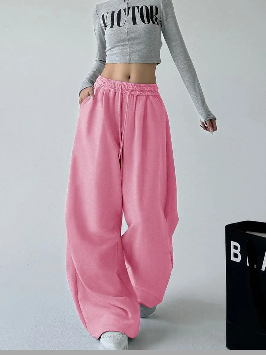 Damen lässige weit geschnittene Jogginghose mit elastischem Bund und Kordelzug R&B