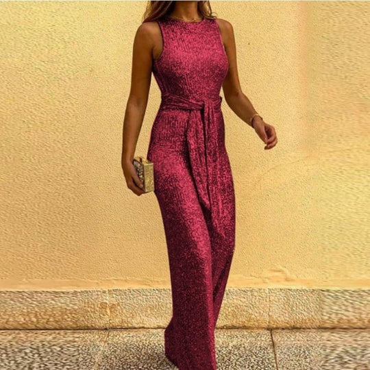 Damen Glamouröses Maxikleid mit glänzendem Paillettenbesatz und eleganter Taillenbindung R&B