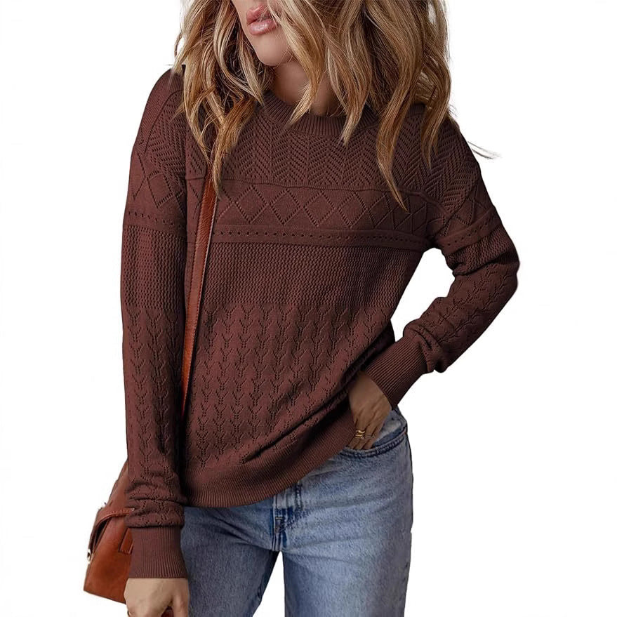 Damen Strickpullover mit strukturiertem Muster und Rundhalsausschnitt R&B