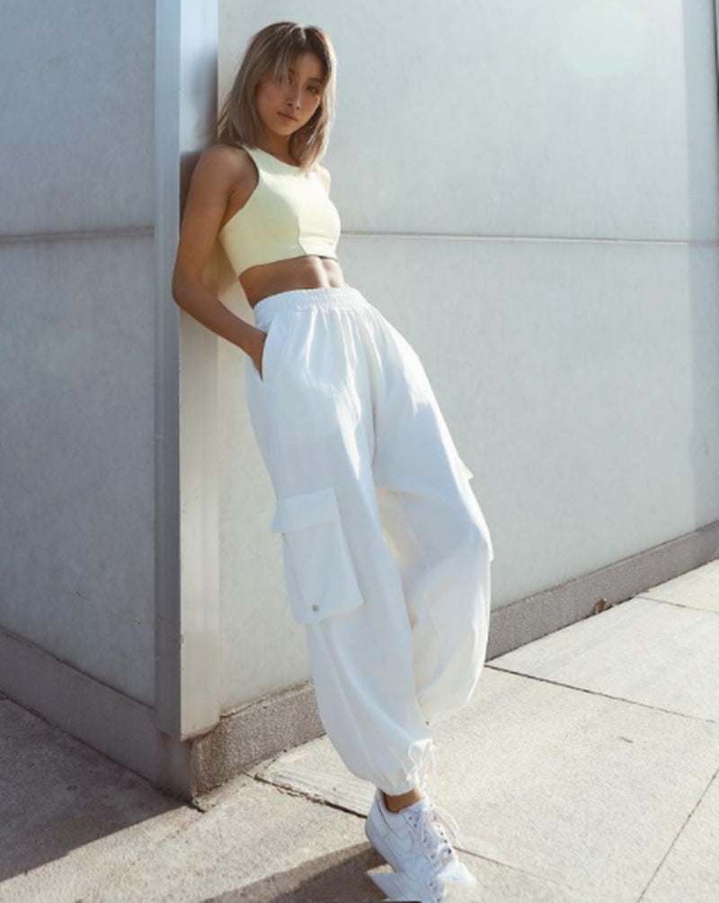 Damen modische Cargo-Hose mit elastischem Bund und praktischen Taschen R&B