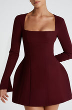Damen Elegantes Minikleid mit Quadrat-Ausschnitt und ausgestellten Ärmeln R&B