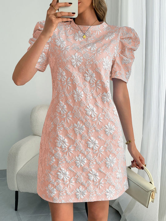 Damen Minikleid mit Puffärmeln und floralen Stickereien R&B