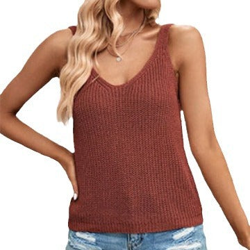 Damen elegantes V-Ausschnitt Strickoberteil mit feiner Rippenstruktur R&B