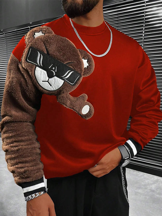 Herren Sweatshirt mit plüschiger Bärenapplikation R&B