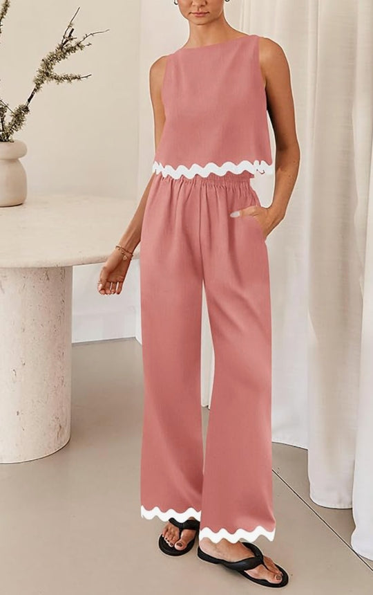Damen elegantes Lounge-Set mit weitem Schnitt und dekorativen Wellenabschlüssen R&B