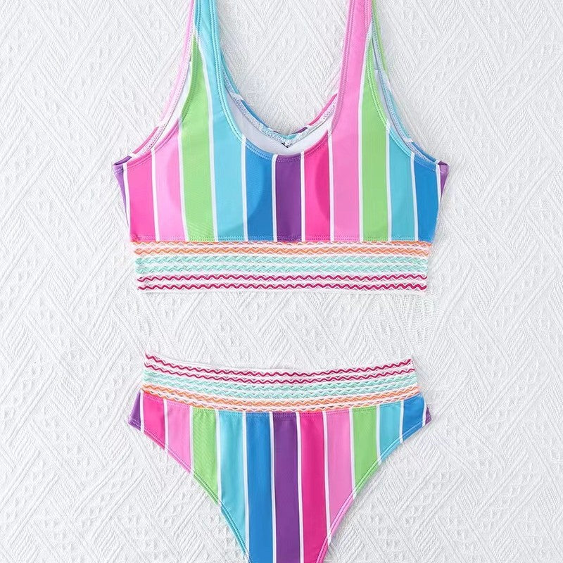 Damen Bikini-Set mit breitem Farbblockdesign und hohem Bündchen R&B