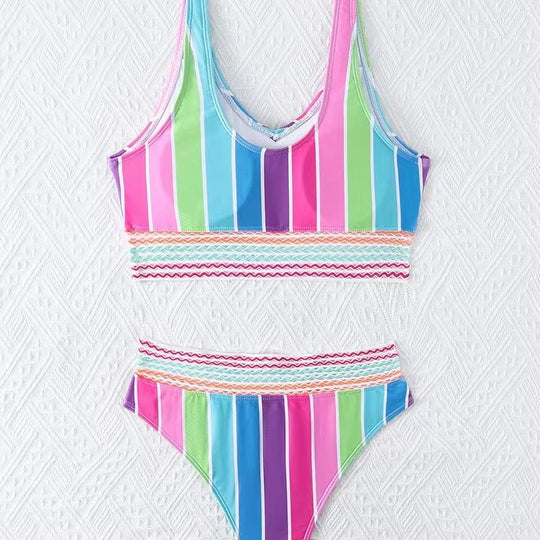 Damen Bikini-Set mit breitem Farbblockdesign und hohem Bündchen R&B