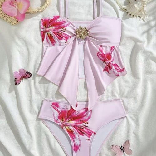 Damen Bikini-Set mit floralem Wickeldetail und eleganter Blütenapplikation R&B