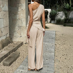 Damen Jumpsuit mit asymmetrischem Ausschnitt und elegantem Wickeldesign R&B