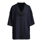 Damen nan weiter Kurzarm-Strickpullover mit Schalkragen und Zopfmuster R&B