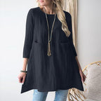 Damen lässiges Tunika-Kleid mit praktischen Taschen und 3/4-Ärmeln R&B