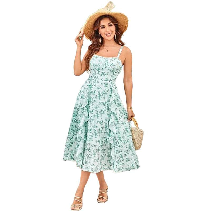 Damen Freizeitmaxikleid mit zarten Rüschendetails und floralem Design R&B