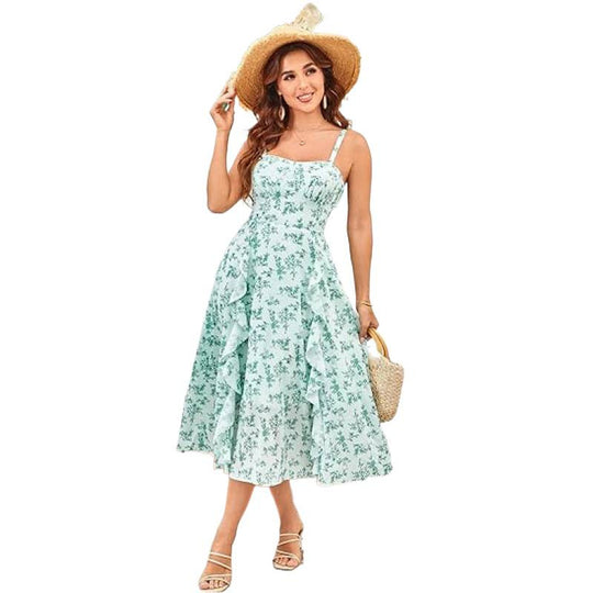 Damen Freizeitmaxikleid mit zarten Rüschendetails und floralem Design R&B