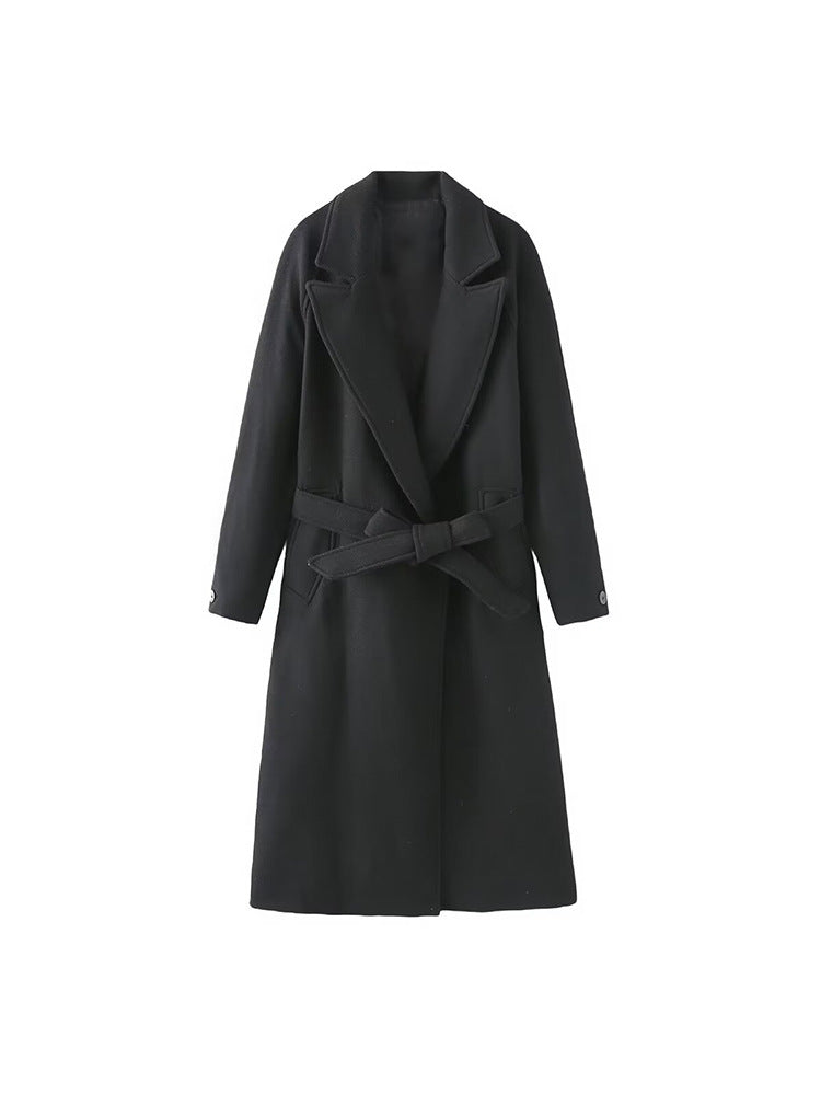 Damen modischer Oversized-Mantel mit Gürtel und Taschen R&B