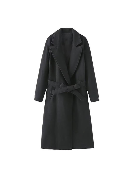 Damen modischer Oversized-Mantel mit Gürtel und Taschen R&B