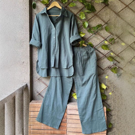 Damen lässiges Leinen-Hemd und Hose Set R&B