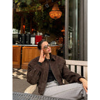 Damen Modische Wildlederjacke mit cropped Schnitt R&B