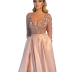 Damen Glamouröses Abendkleid mit tiefem V-Ausschnitt und schimmernden Pailletten R&B
