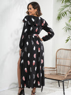 Damen Maxi-Kleid mit Rüschendetails und schickem Bindegürtel R&B