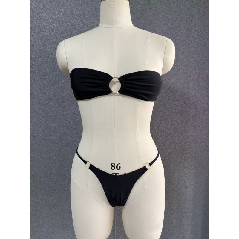 Damen Bandeau-Bikini mit elegantem Ringdetail und verstellbaren Trägern R&B