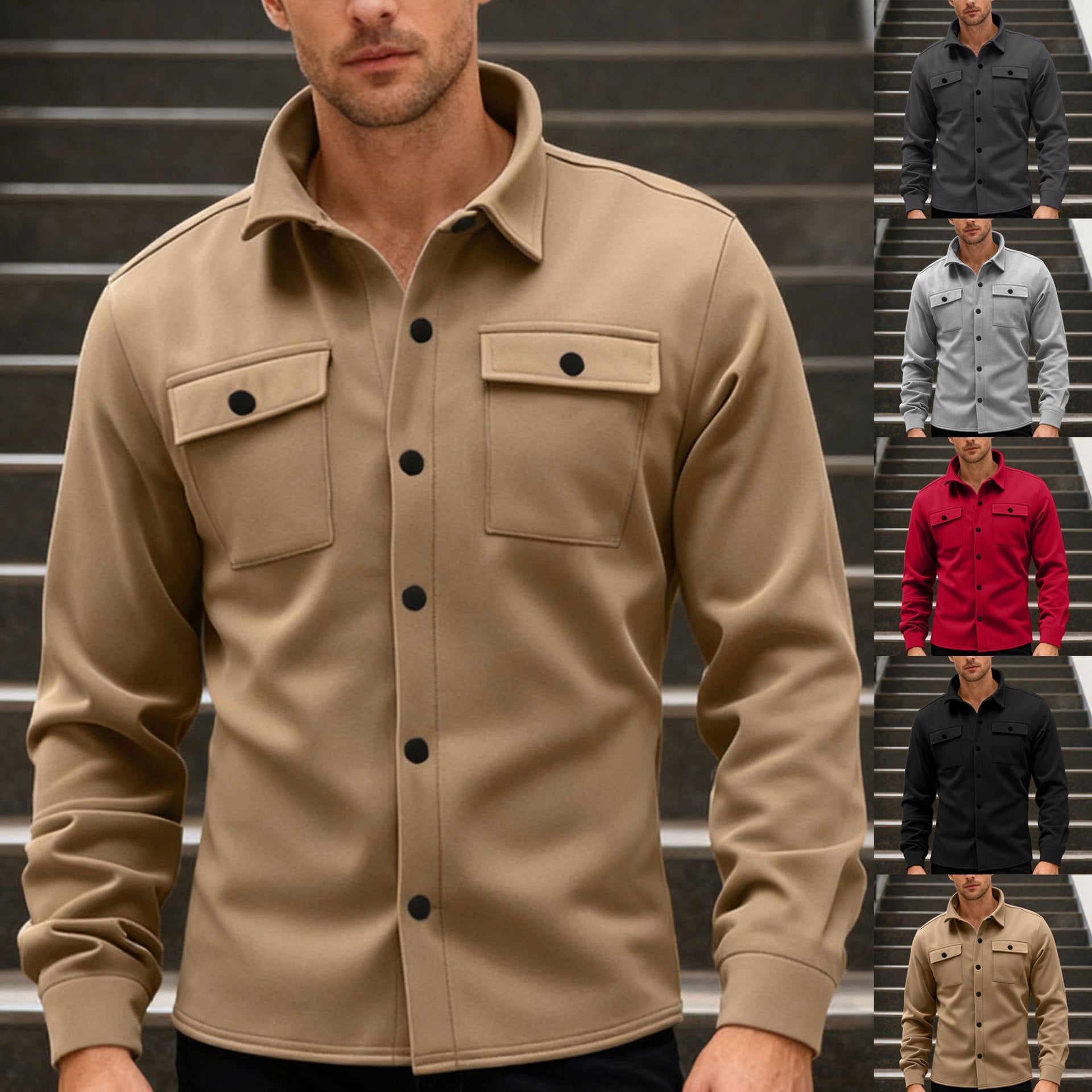 Herren nan Twill-Overshirt mit Hemdkragen, aufgesetzten Brustklappen und geradem Saum R&B