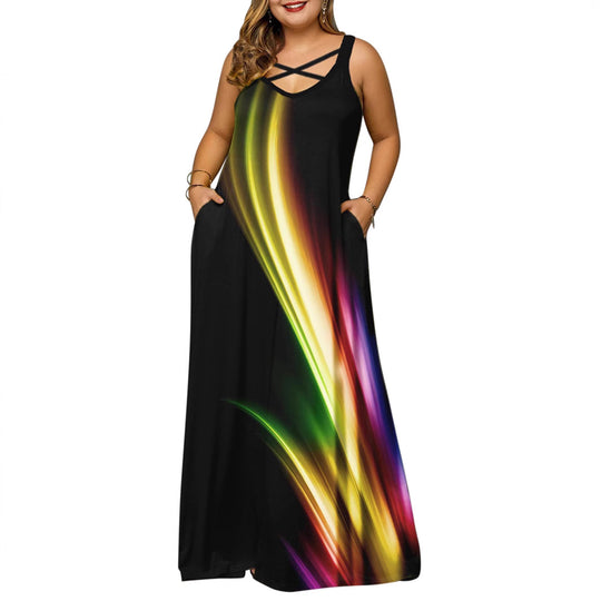 Damen Maxikleid mit stylischem Kreuz-Hals-Ausschnitt R&B