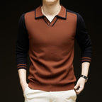 Herren Feinstrickpullover mit V-Ausschnitt und modischem Kontrastdesign R&B