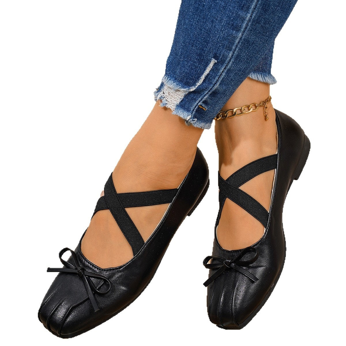 Damen elegante Ballerinas mit dekorativen Schleifen und elastischen Riemen R&B