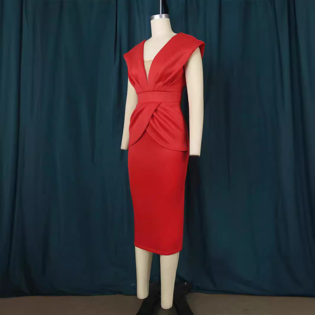 Damen Figurbetontes Wickelkleid mit tiefem V-Ausschnitt und organischem Schnitt R&B
