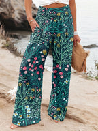 Damen Weit geschnittene Strandhose mit floralem Motiven und elastischem Bund R&B