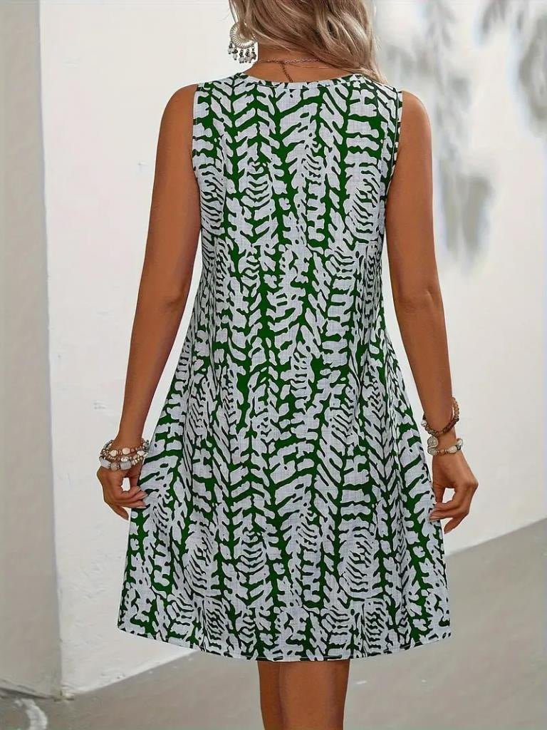 Damen Ärmeloses Freizeitkleid mit floralem Muster und schwingendem Rock R&B