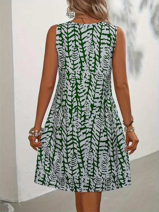 Damen Ärmeloses Freizeitkleid mit floralem Muster und schwingendem Rock R&B