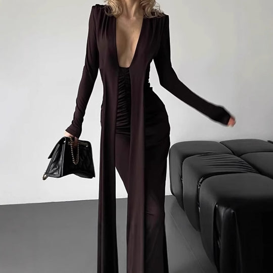 Damen Figurumspielendes Kleid mit tiefem V-Ausschnitt und raffinierten Rüschendetails R&B