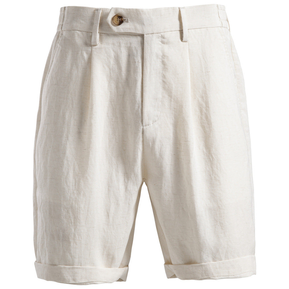 Herren nan lässige Leinenshorts mit Umschlag und Bundfalten R&B